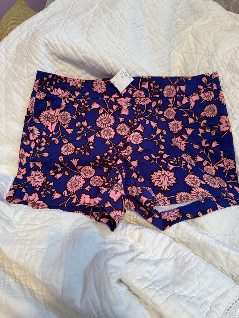 J. Crew Pink Floral Print Bike Shorts on Navy